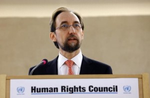 United Nations High Commissioner for Human Rights Zeid Ra'ad Al Hussein addresses the 28th Session of the Human Rights Council at the United Nations in Geneva March 2, 2015. REUTERS/Denis Balibouse