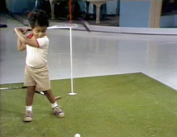  Tiger Woods, aged two, demonstrates his golf swing on US television. Photograph: CBS via Getty Images