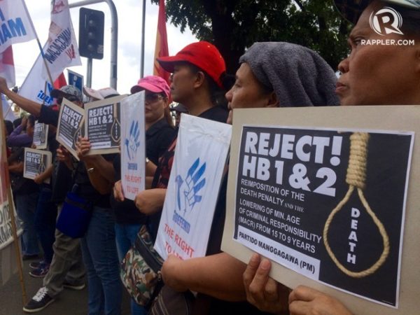 NO TO 'KILL BILL'. Human rights advocates oppose the passage of the measure seeking to restore capital punishment in the country. Photo by Patty Pasion/Rappler