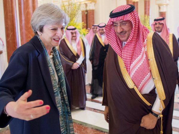 Saudi Arabian Crown Prince Muhammad bin Nayef welcomes British Prime Minister Theresa May in Riyadh, Saudi Arabia Reuters