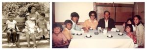 L: Lola raised the author (left) and his siblings, and was sometimes the only adult at home for days at a time. R: The author (second from the left) with his parents, siblings, and Lola five years after they arrived in the U.S.