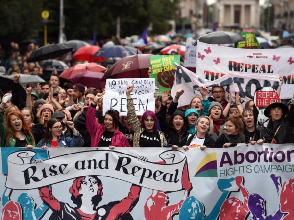 Demonstrators urge the Irish Government to repeal the 8th amendment to the constitution, which enforces strict limitations to a woman's right to an abortion, in Dublin last September Reuters