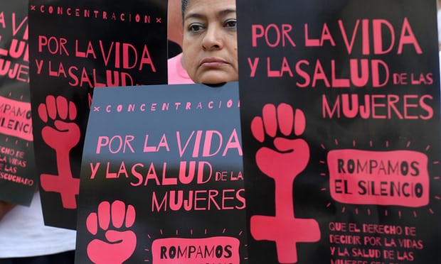 Salvadoran women take part in a demonstration to demand the decriminalisation of abortion in San Salvador on 23 February 2017. Photograph: Marvin Recinos/AFP/Getty Images
