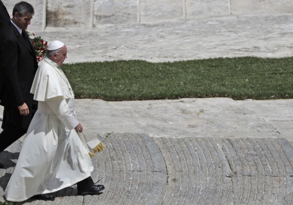Pope Francis leaves with his butler Sandro Mariotti, at the end of a special mass for Roman holiday of St. Peter and St. Paul in St. Peter’s square at the Vatican, Thursday, June 29, 2017. (Gregorio Borgia/Associated Press)