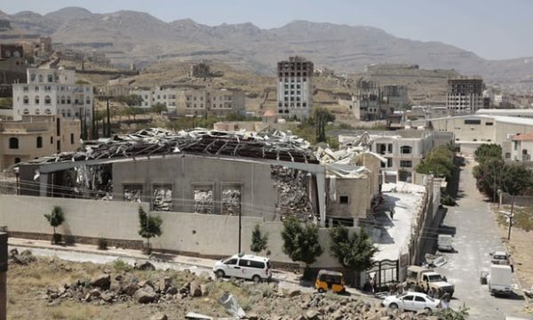 A funeral hall where 140 people died after an airstrike by Saudi-led forces in October 2016 in Sana’a. Photograph: Hani Mohammed/AP