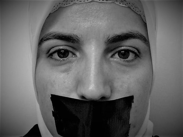 An exhibition on 8 September in Manchester highlights the hardships faced by the Syrian women silenced in jail. Photograph: Rethink Rebuild Society