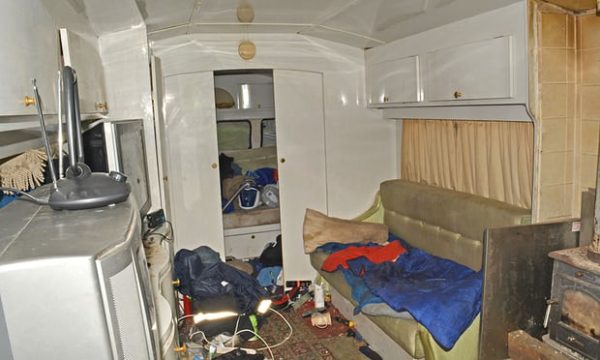 The interior of a caravan in which some of the gang’s workers were forced to live. Photograph: Lincolnshire police/PA