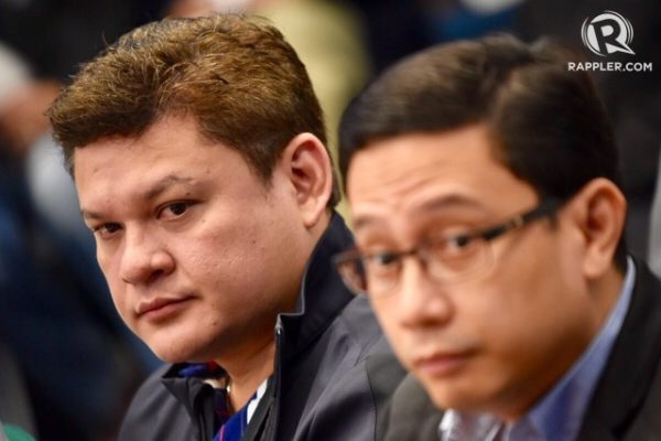 Davao City Vice Mayor Paolo Duterte and President Duterte's son-in-law Atty. Mans Carpio attend the Senate hearing on the P6.4B BOC shabu smuggling on September 7, 2017. Photo by Photo by LeAnne Jazul/Rappler